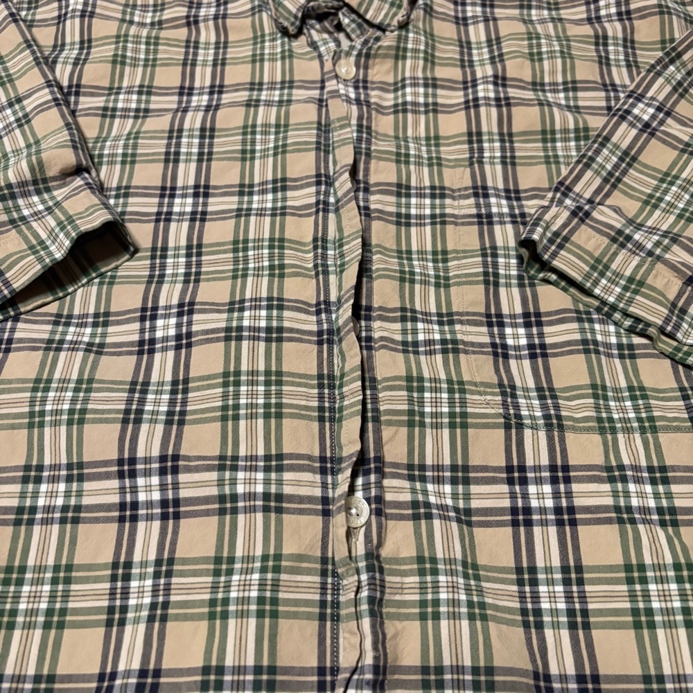 Haggar Men's Casual Plaid Shirt - Beige and Navy - Picture 3 of 4
